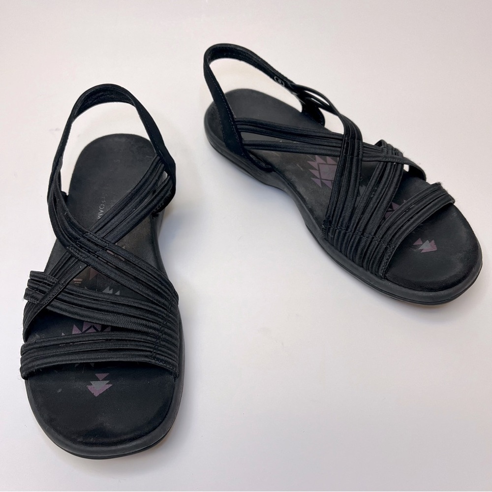Skechers Womens Reggae Slim Simply Stretch Strap Sandals, Black, Size 8